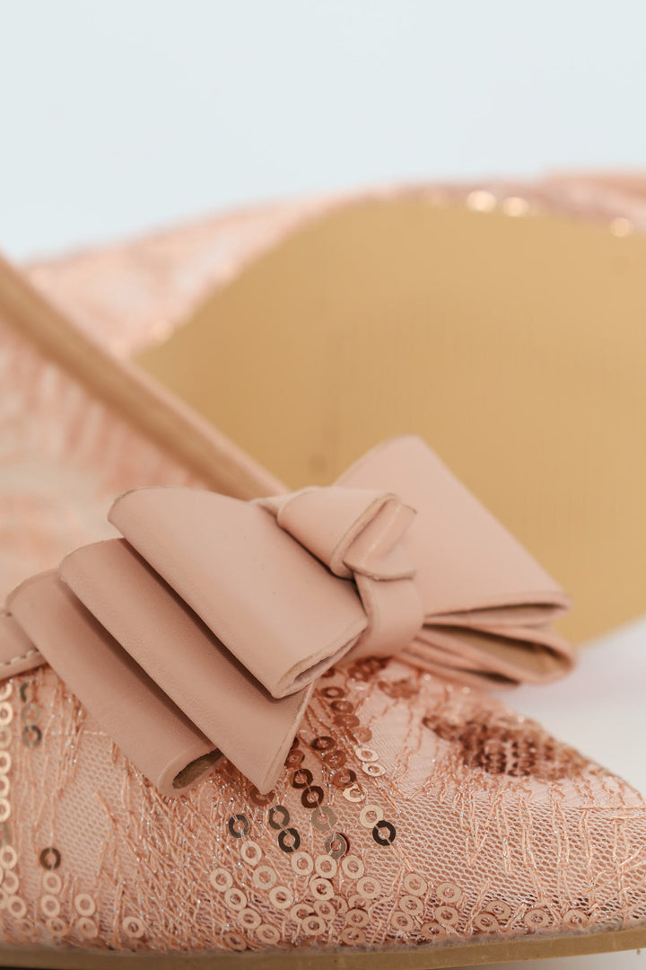 Occasion Mesh Bow Detail Heel - Nude