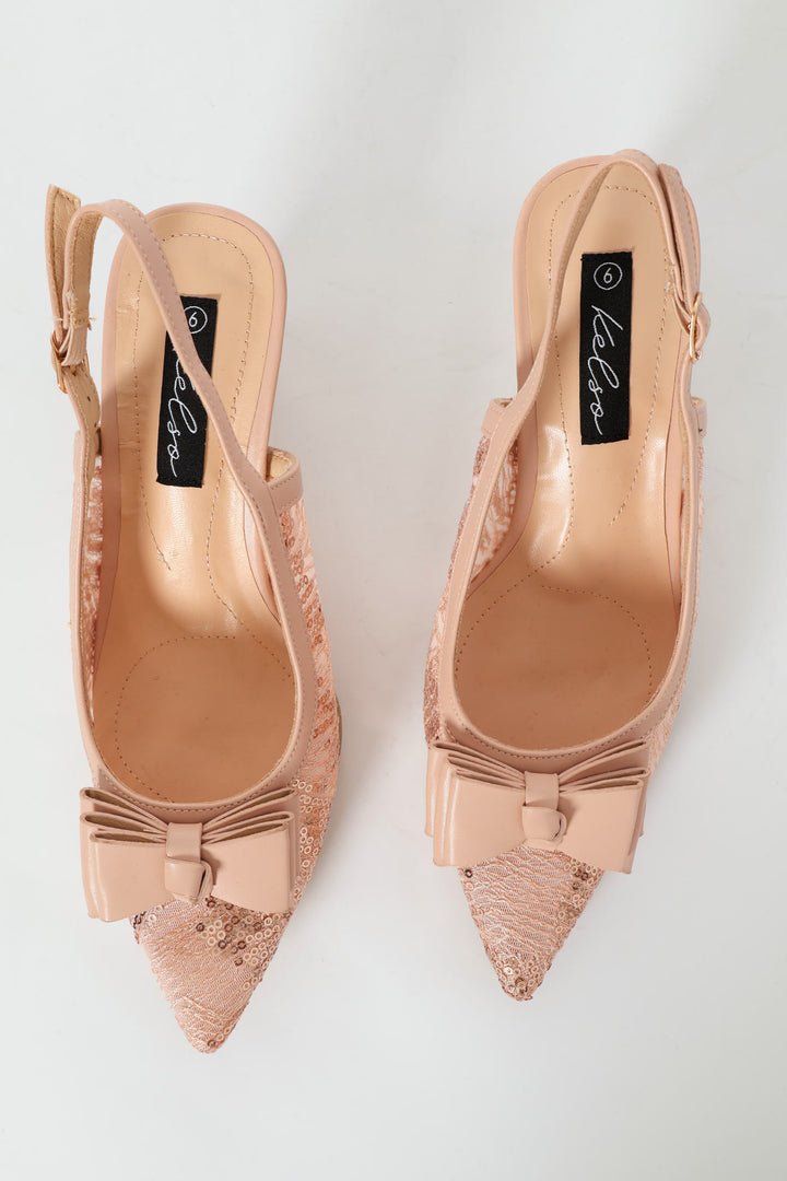Occasion Mesh Bow Detail Heel - Nude