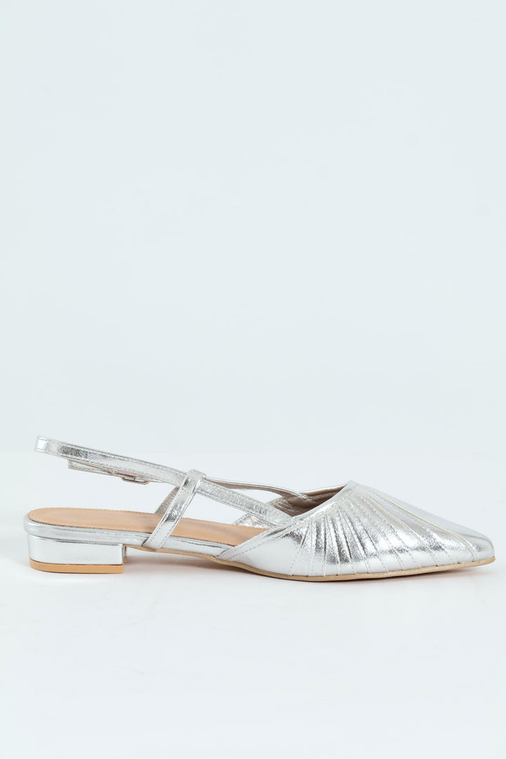 Pointy Webbed Mesh Slingback Heel - Silver