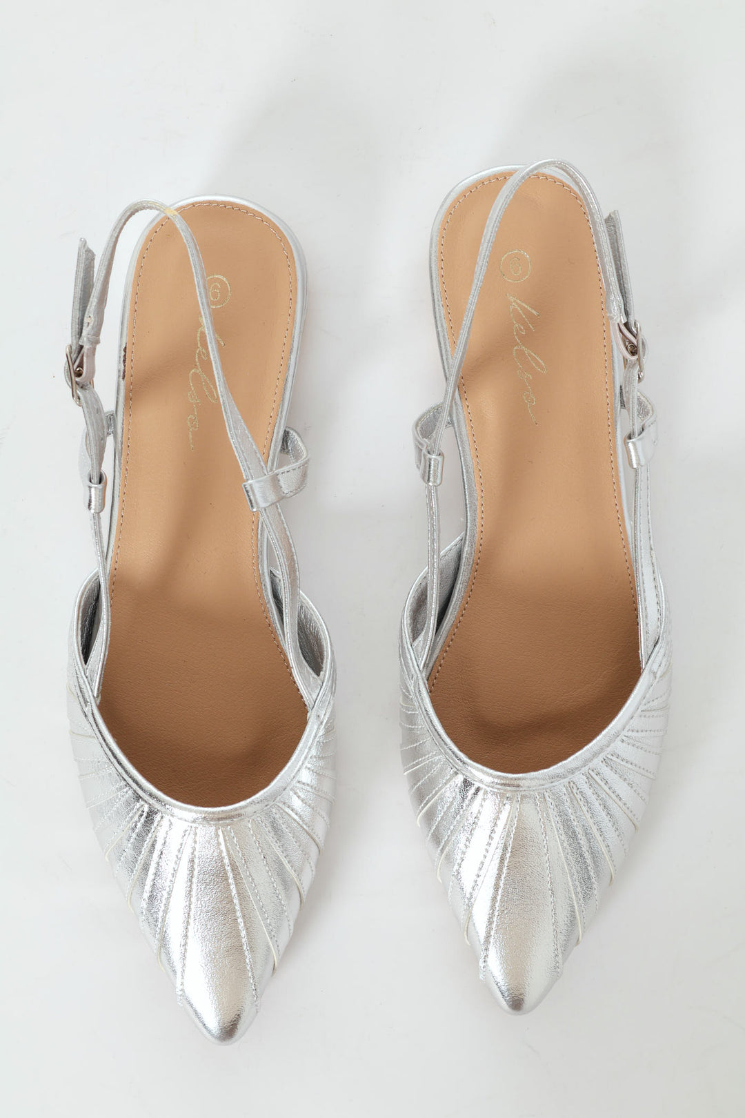 Pointy Webbed Mesh Slingback Heel - Silver