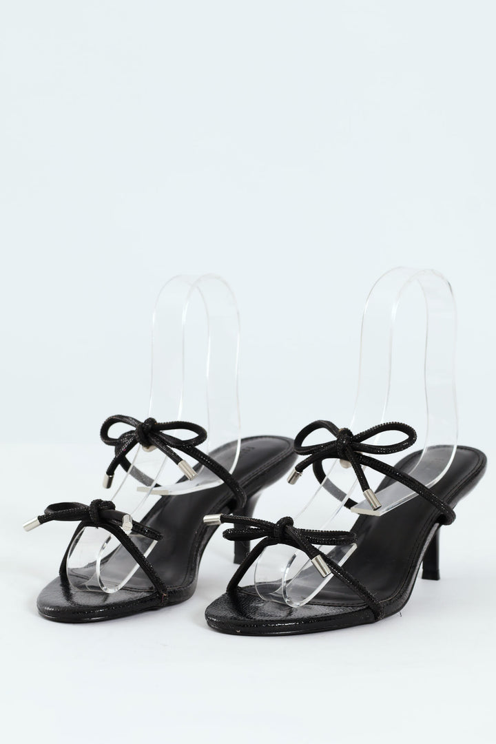 Single Sole Low Style Open Toe Heel - Black