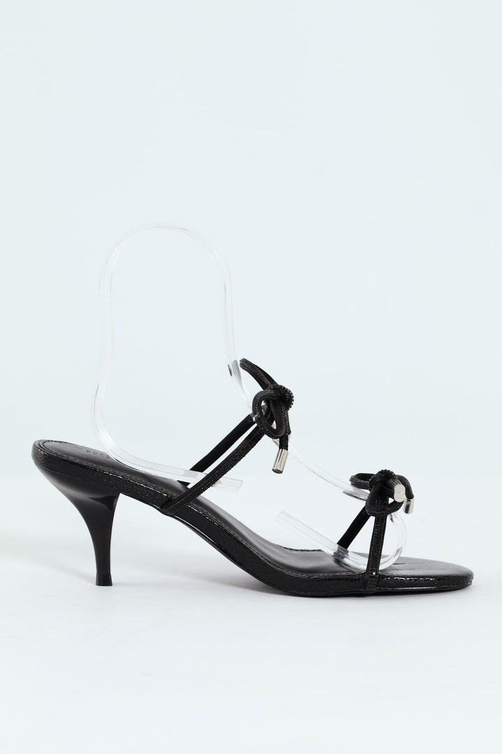 Single Sole Low Style Open Toe Heel - Black