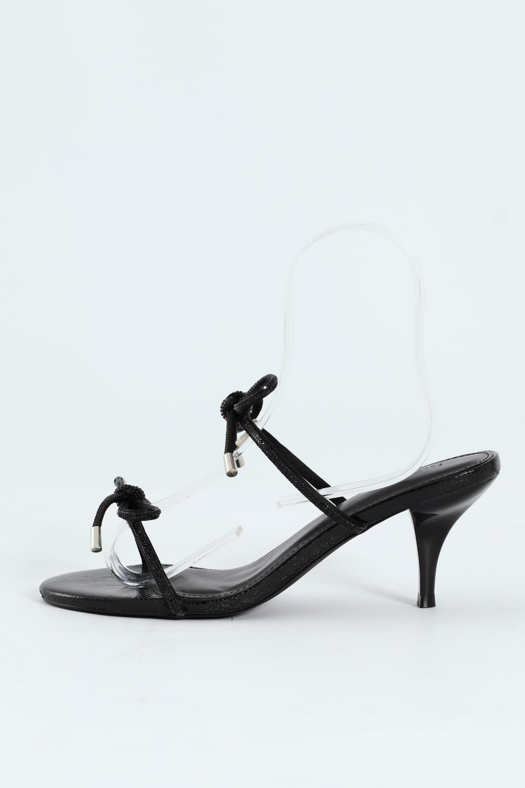 Single Sole Low Style Open Toe Heel - Black