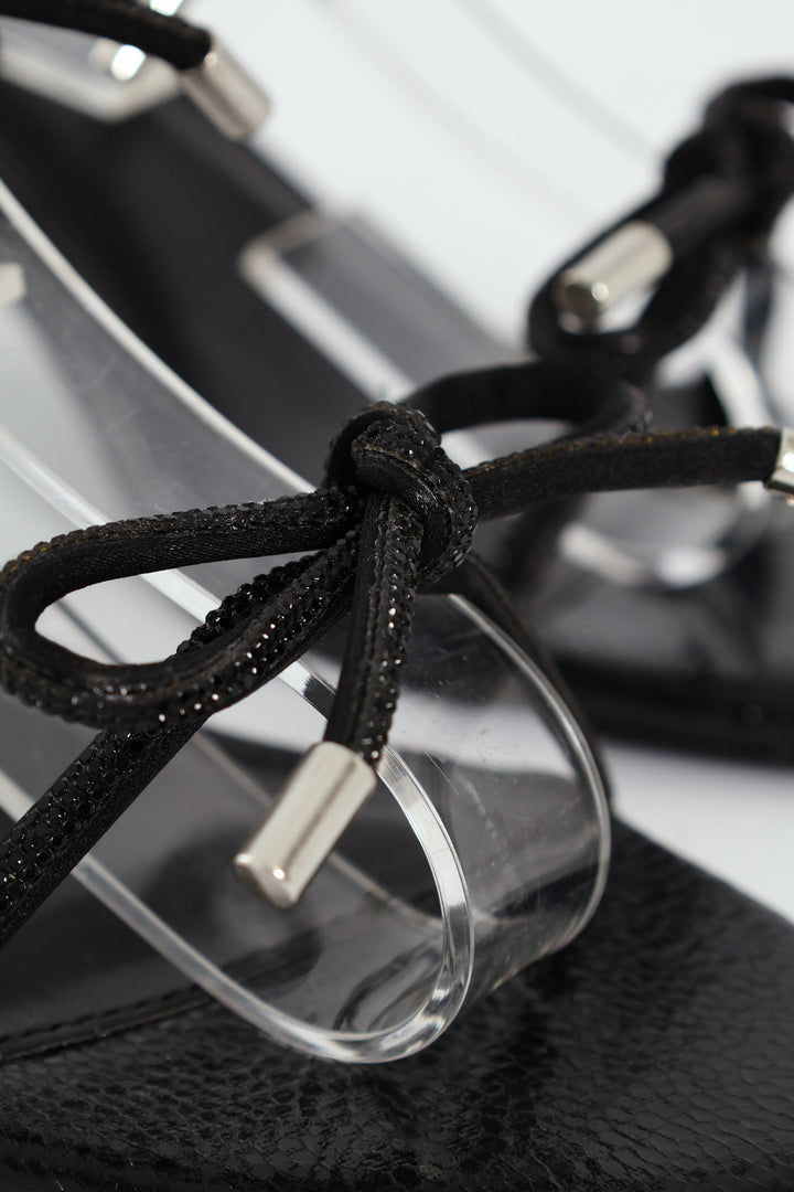 Single Sole Low Style Open Toe Heel - Black