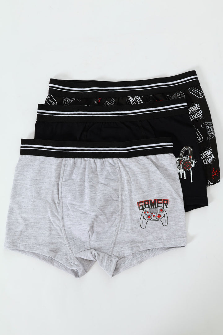 Boys 3 Pack Printed Gamer Boxers - Black