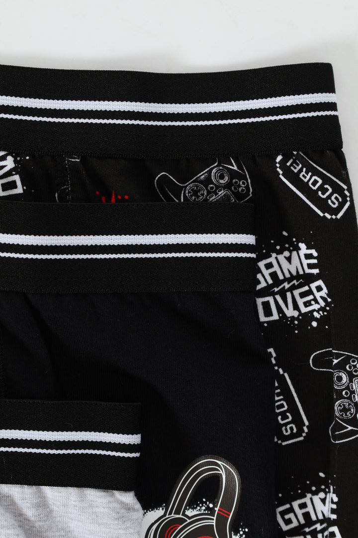 Boys 3 Pack Printed Gamer Boxers - Black
