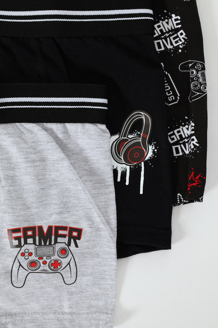 Boys 3 Pack Printed Gamer Boxers - Black
