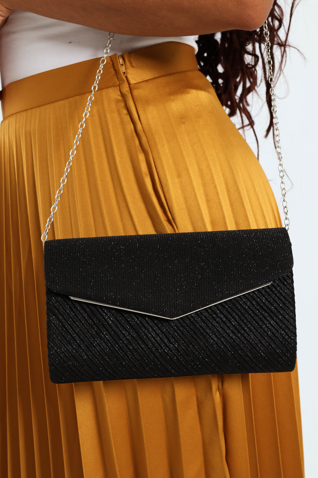 Shimmer Envelope Clutch - Black