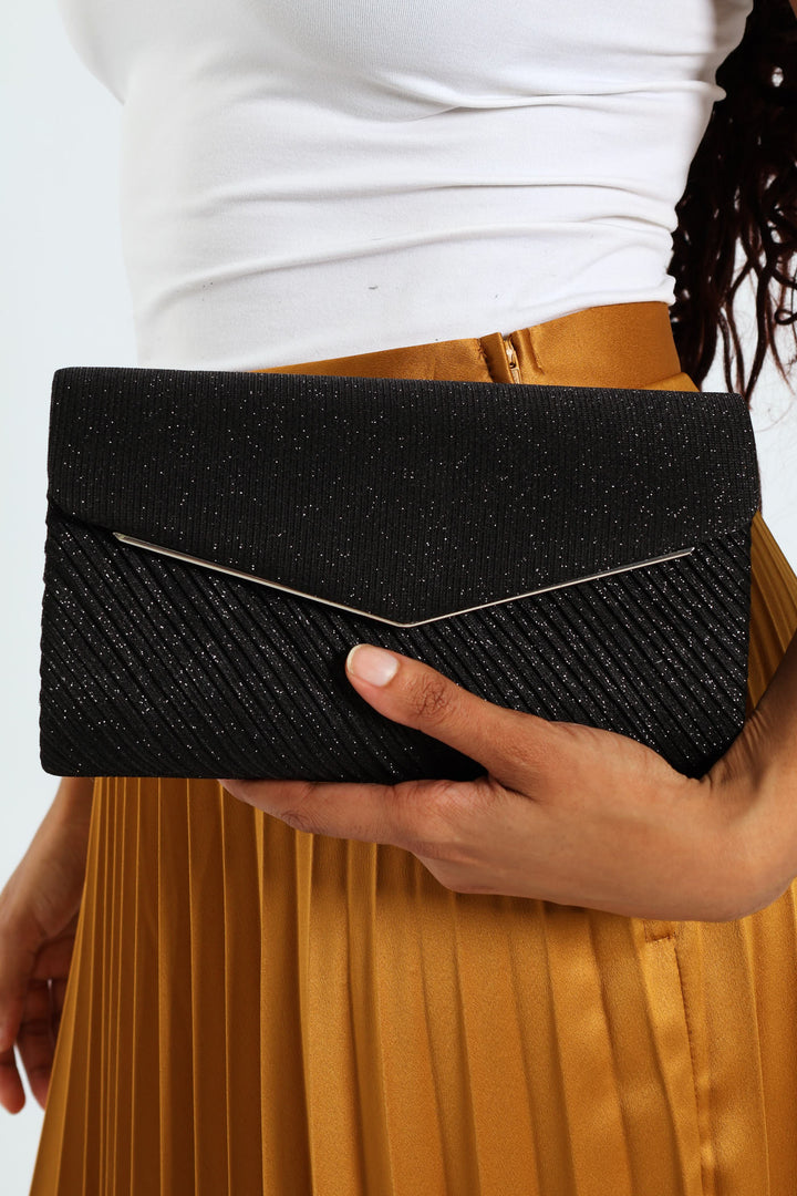 Shimmer Envelope Clutch - Black