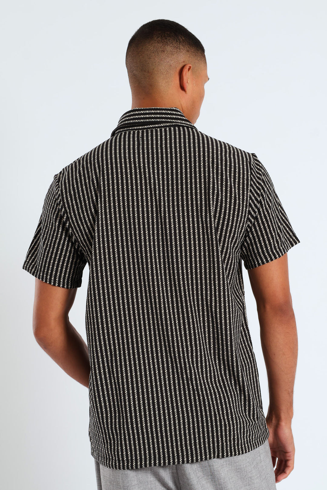 Geometric Stripe Viscose Shirt - Black/Beige