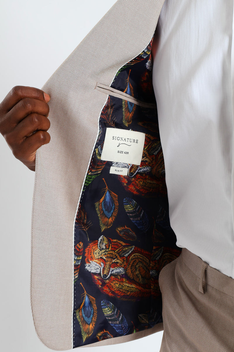 Slim Twill Suit Jacket - Natural