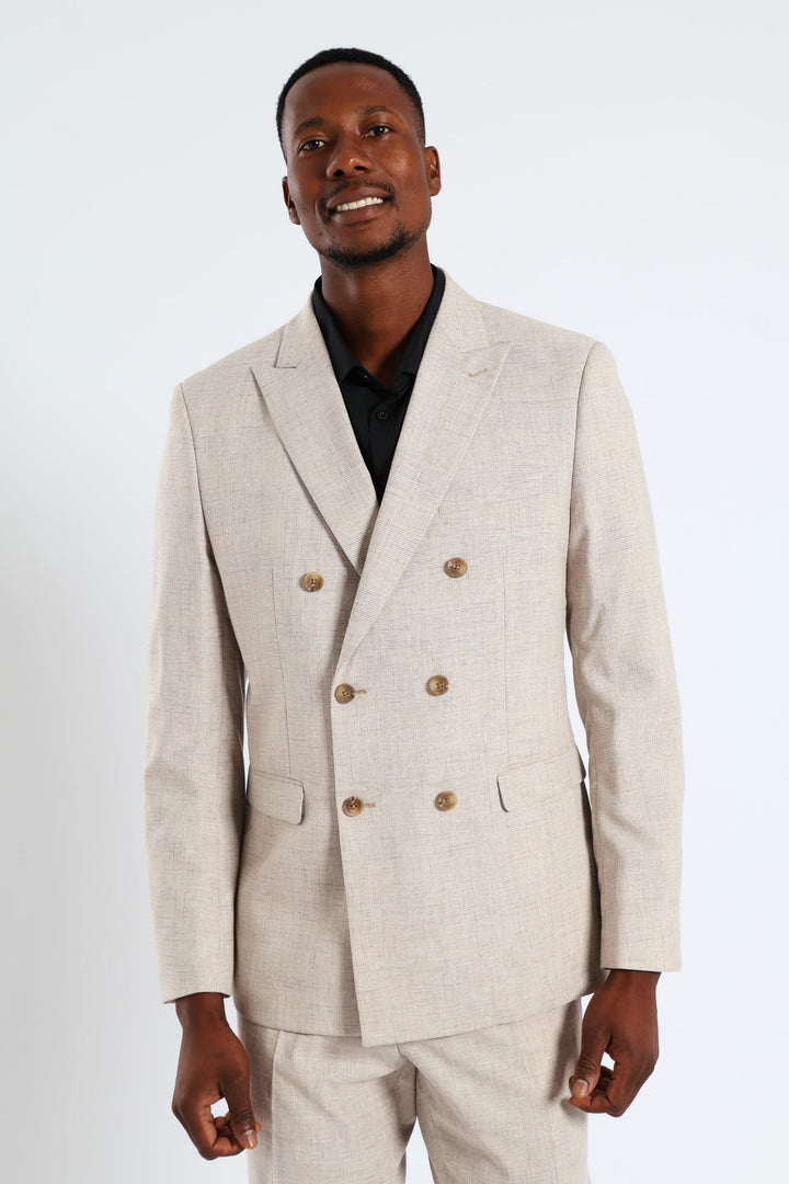 Glen Check Double Breasted Blazer - Natural