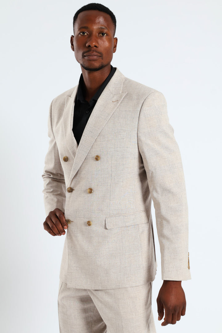 Glen Check Double Breasted Blazer - Natural