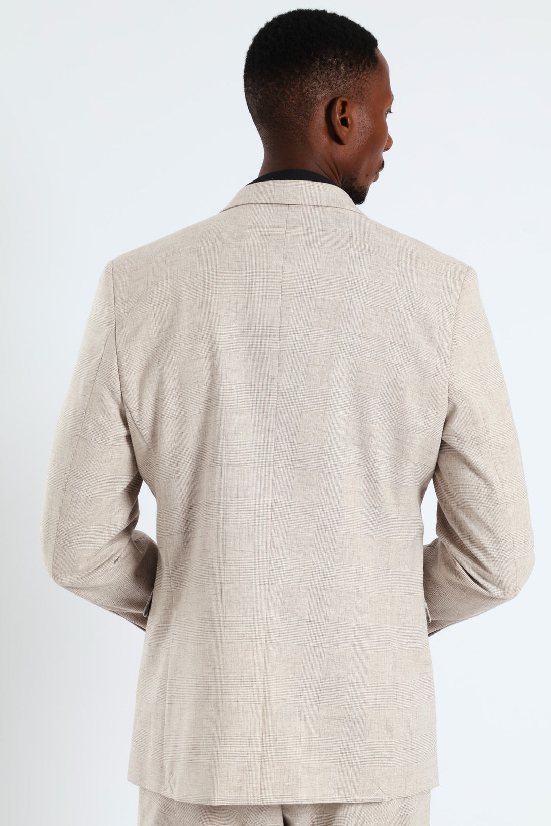Glen Check Double Breasted Blazer - Natural