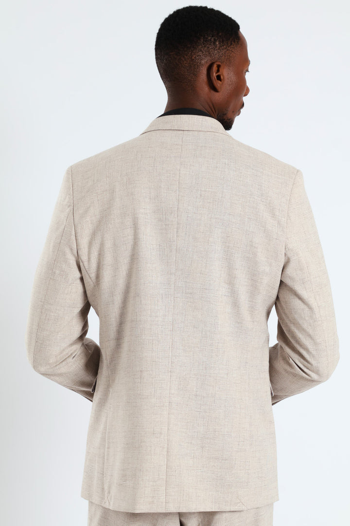 Glen Check Double Breasted Blazer - Natural