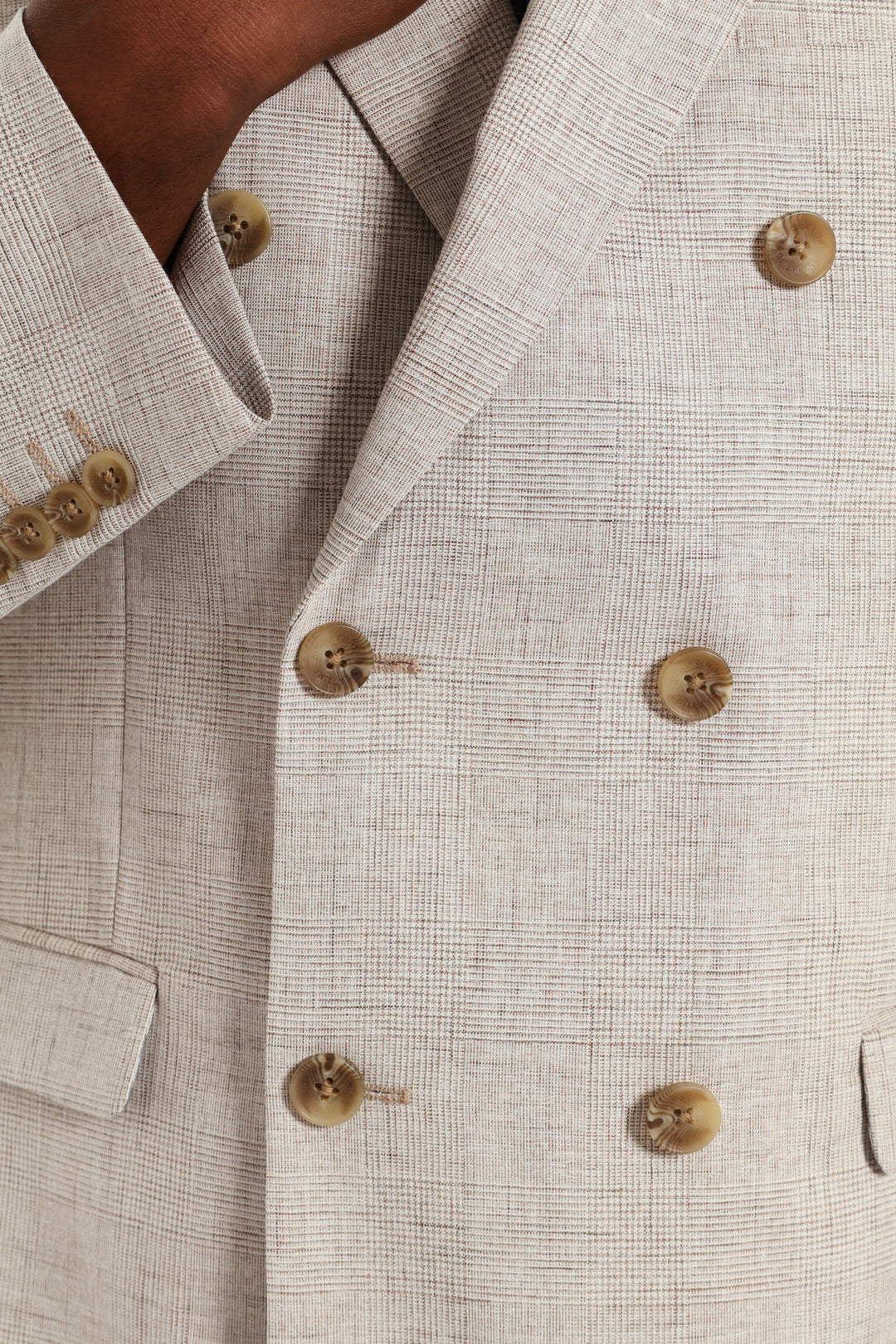 Glen Check Double Breasted Blazer - Natural