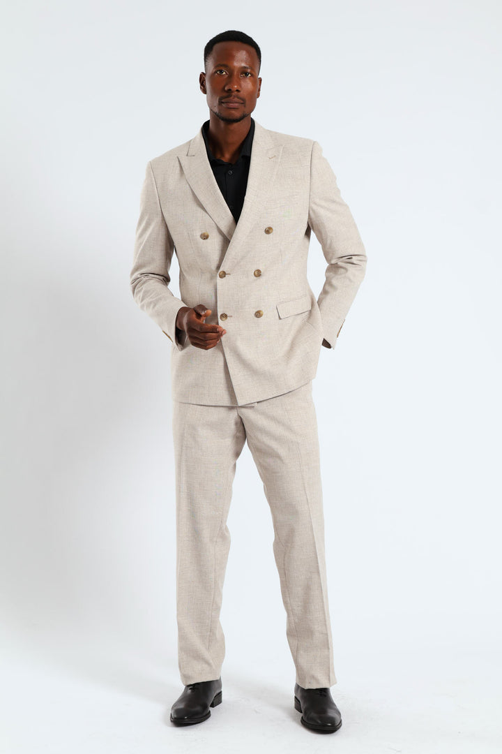 Glen Check Double Breasted Blazer - Natural