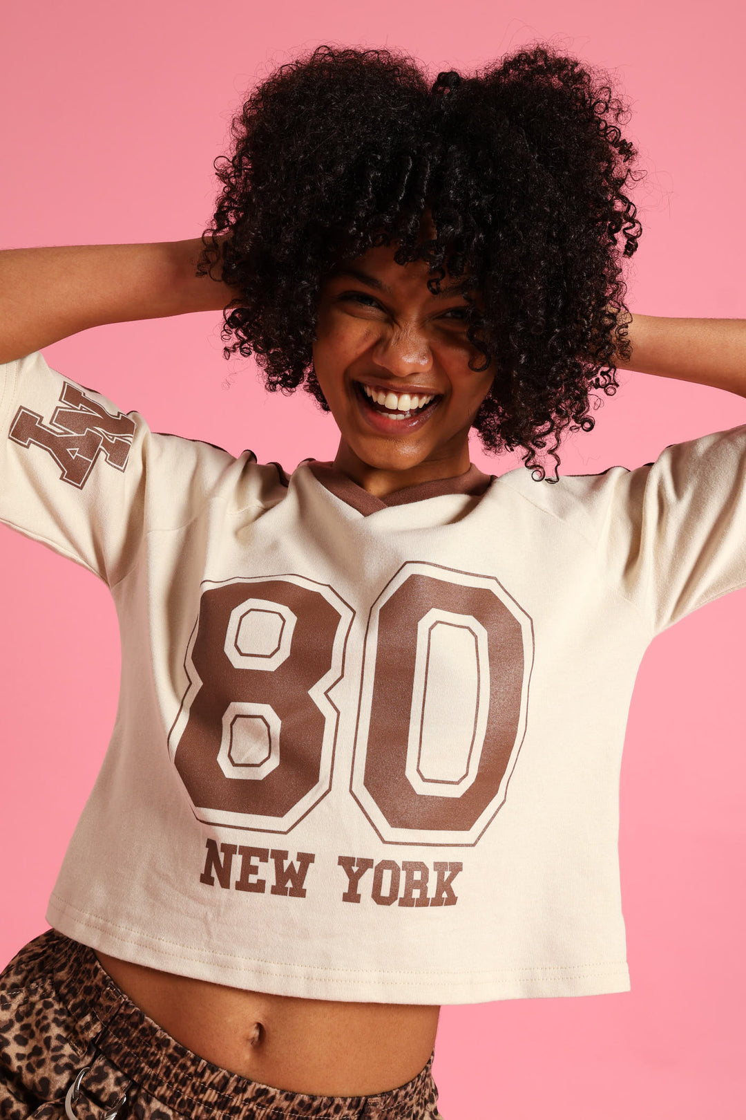 Girls New York Oversized Dropped Shoulder Crop Tee - Cream