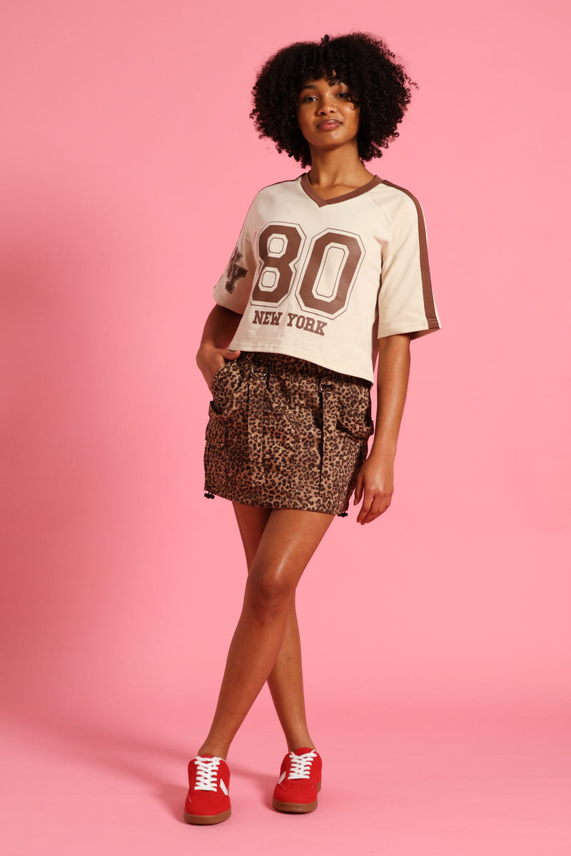 Girls New York Oversized Dropped Shoulder Crop Tee - Cream