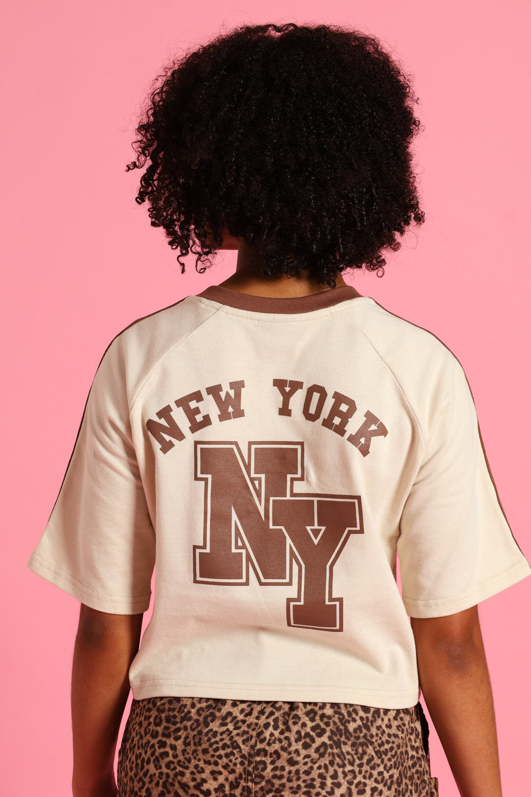 Girls New York Oversized Dropped Shoulder Crop Tee - Cream