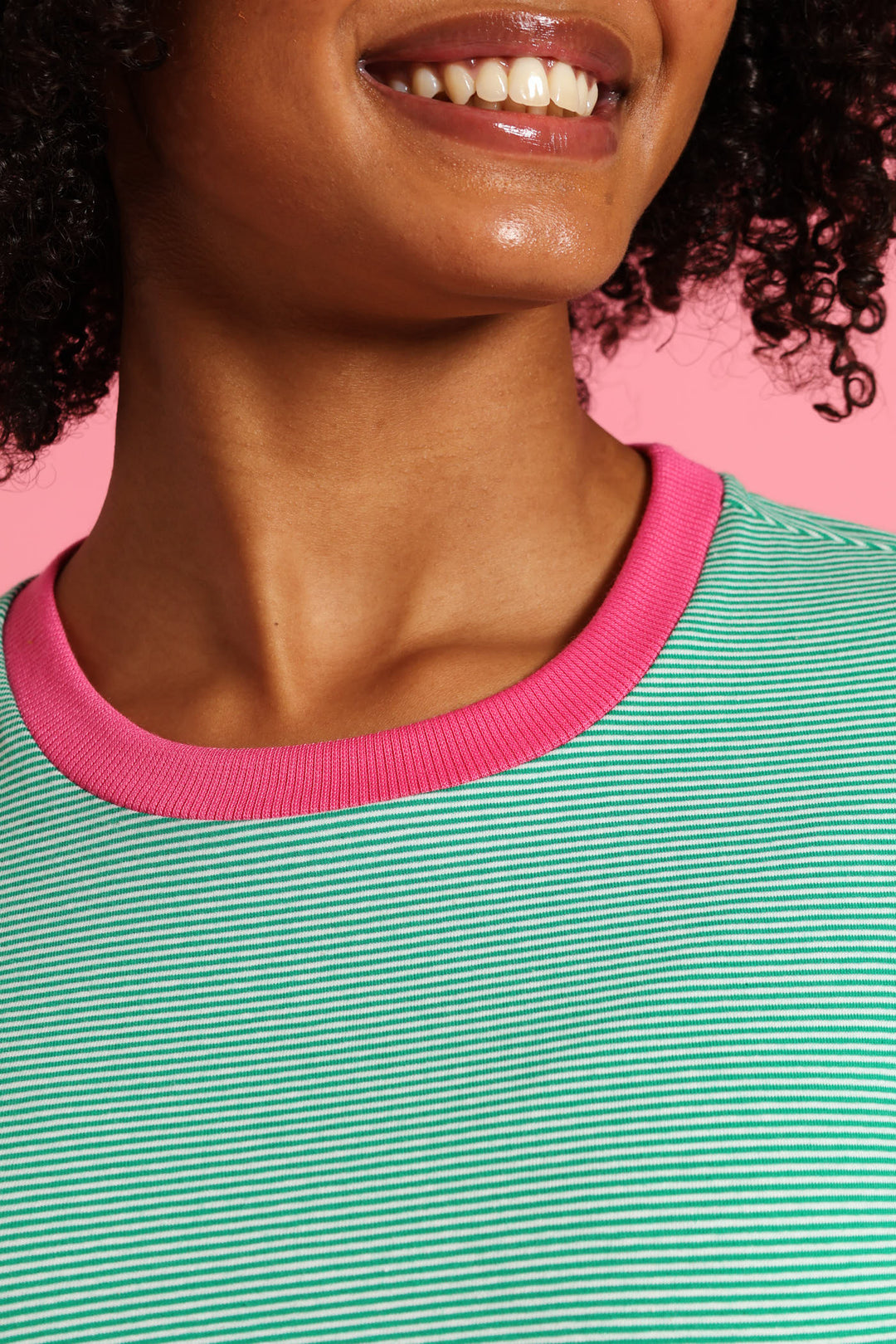 Girls Contrast Collar Basic Tee - White/Green