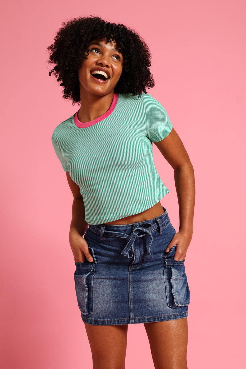 Girls Denim Cargo Skirt - Blue