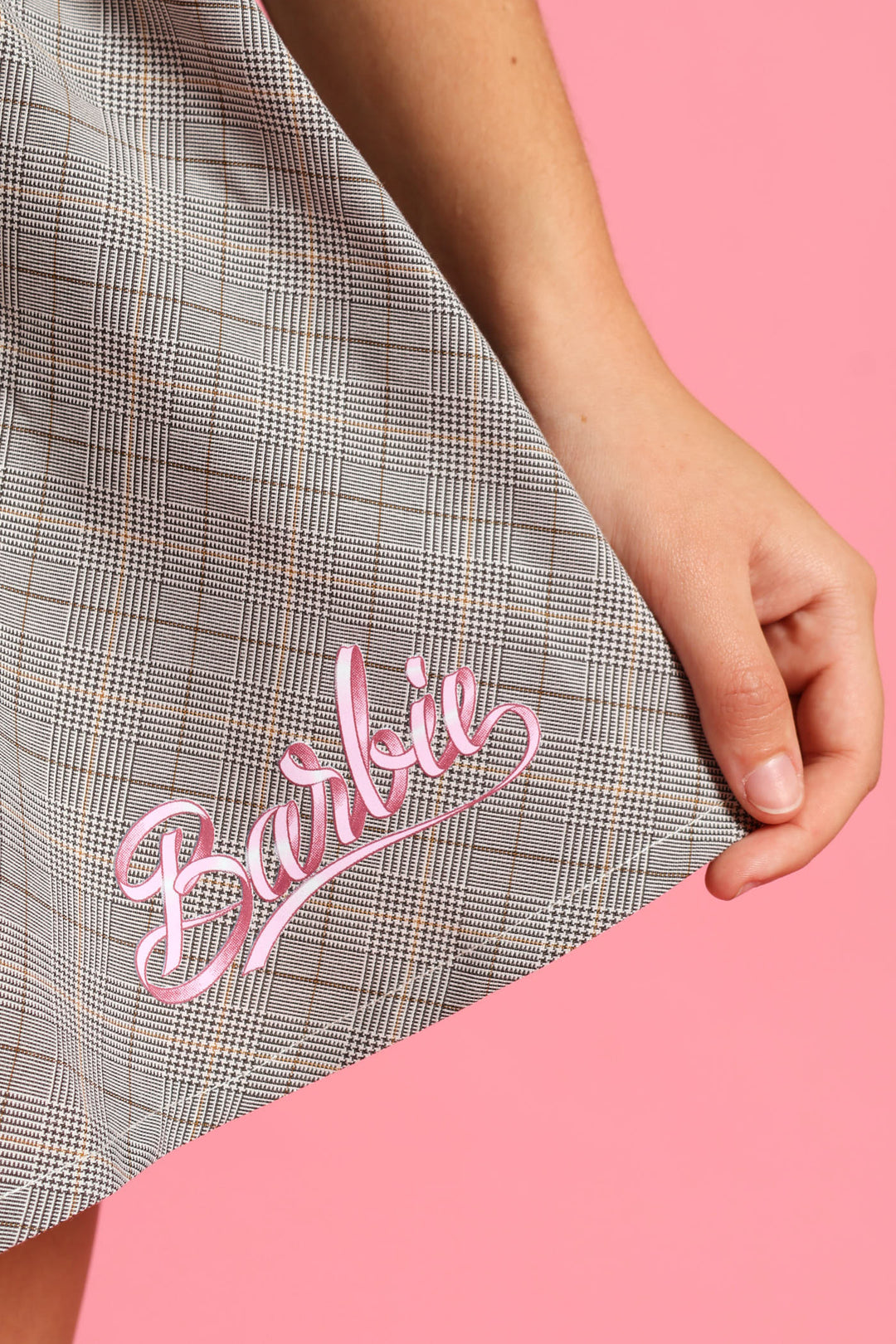 Girls Barbie Flare Checked Skirt - Stone