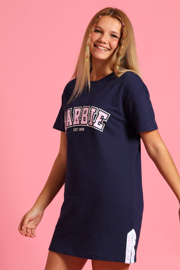 Girls Barbie T-Shirt Dress - Navy