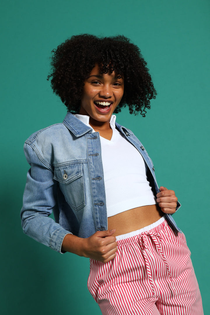 Girls Denim Shacket - Mid Blue