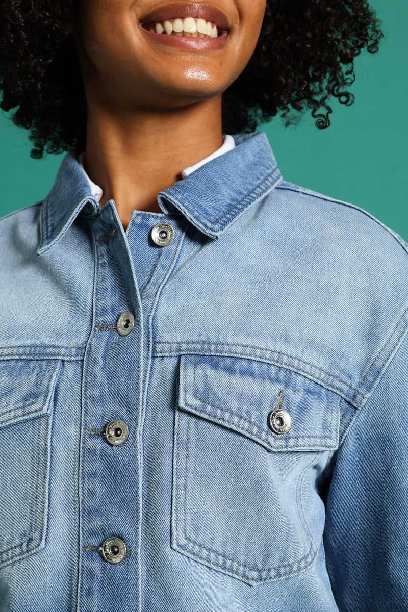 Girls Denim Shacket - Mid Blue