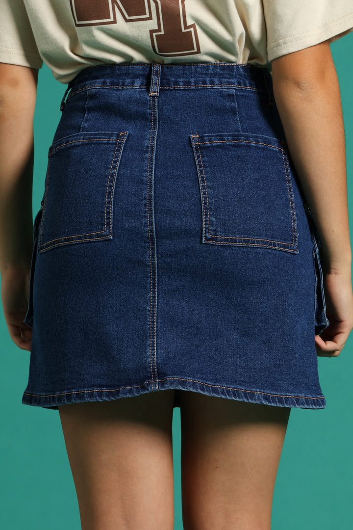 Girls Cargo Stretch Skirt - Dark Blue