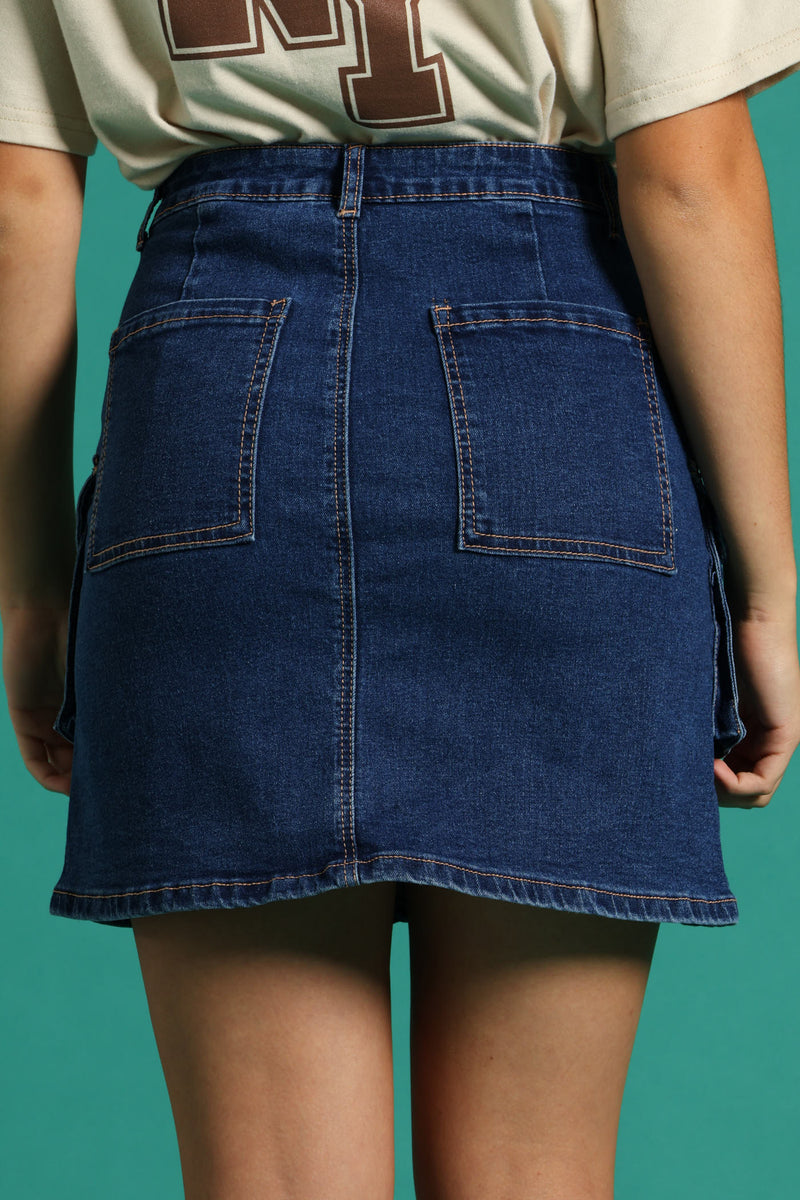Girls Cargo Stretch Skirt - Dark Blue