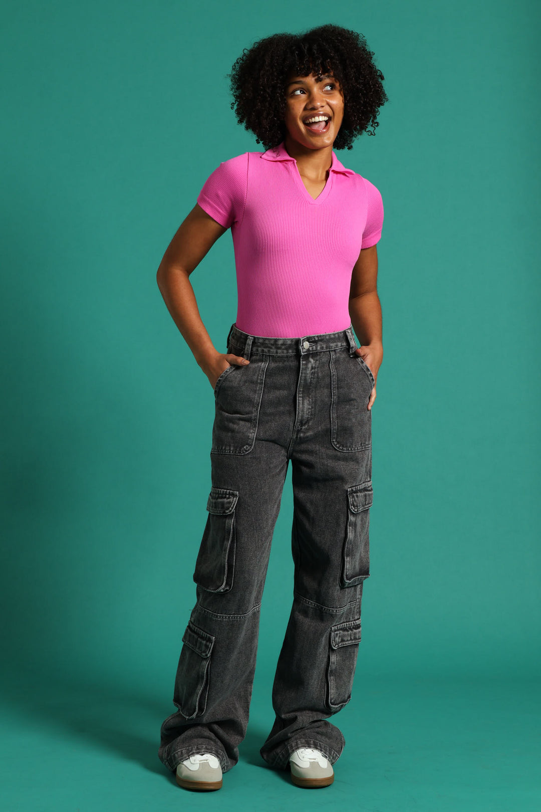 Girls Ridgid Cargo Wide Leg Denim - Charcoal