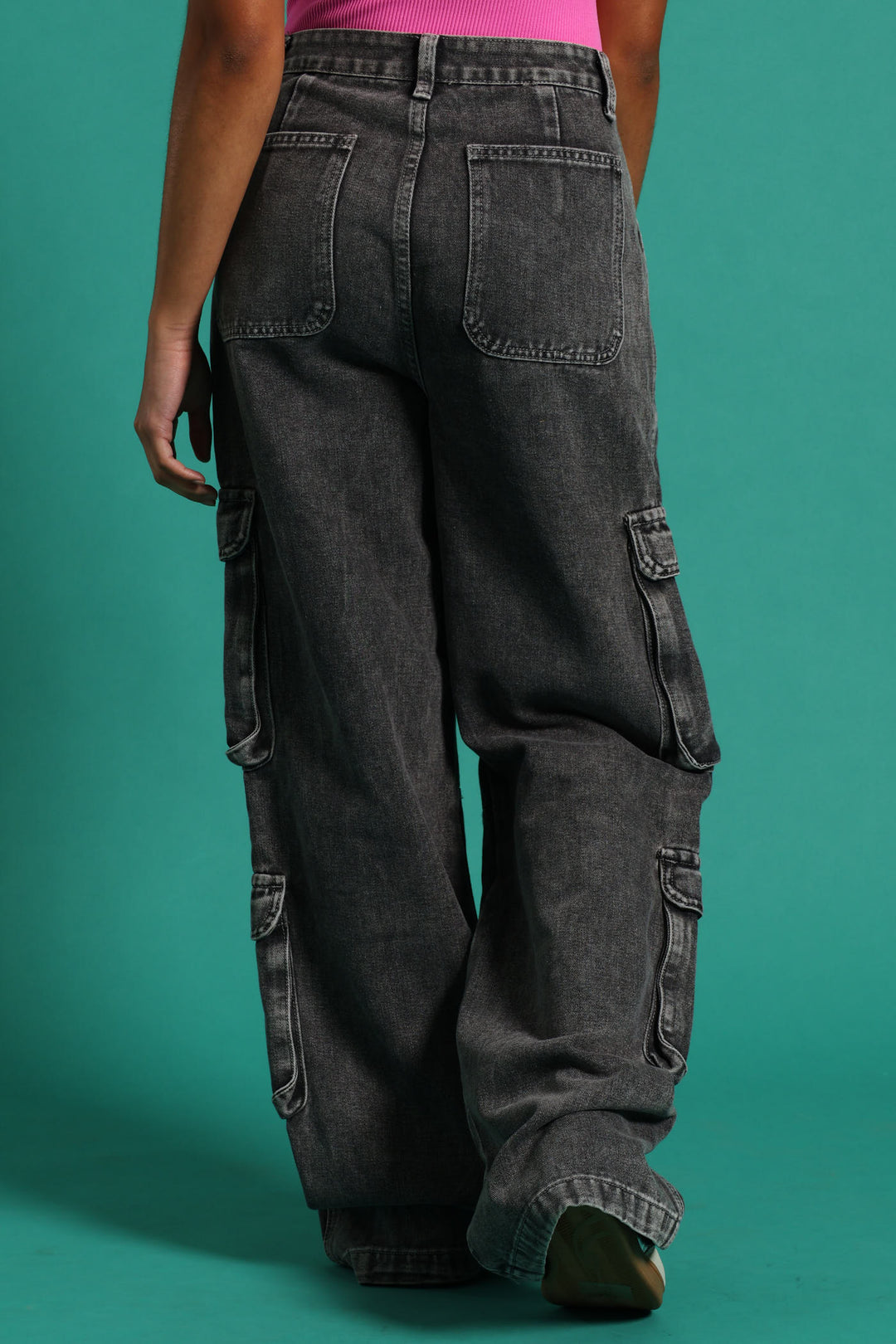 Girls Ridgid Cargo Wide Leg Denim - Charcoal