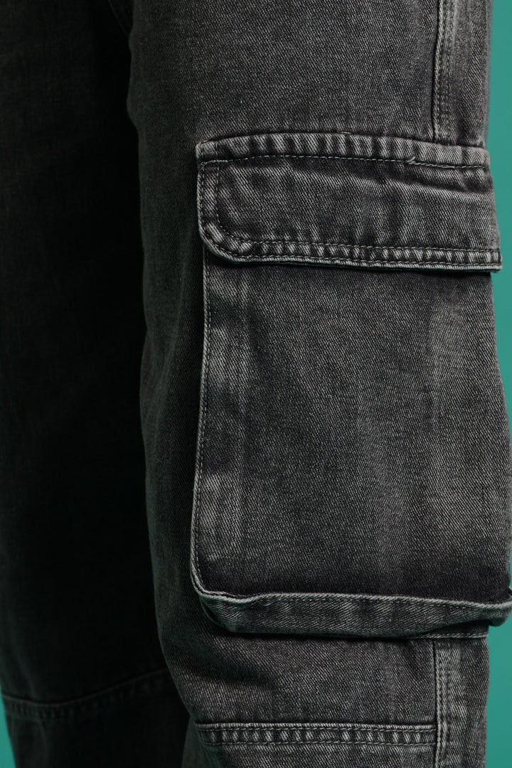 Girls Ridgid Cargo Wide Leg Denim - Charcoal