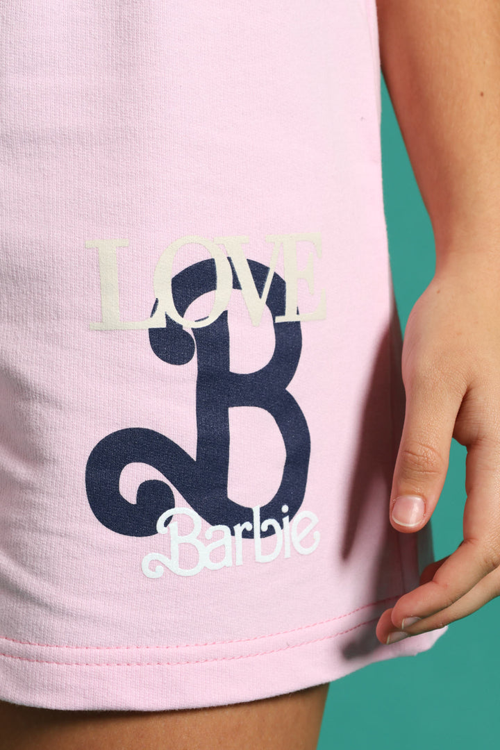 Girls Barbie Side Tape Fleece Short - Pink
