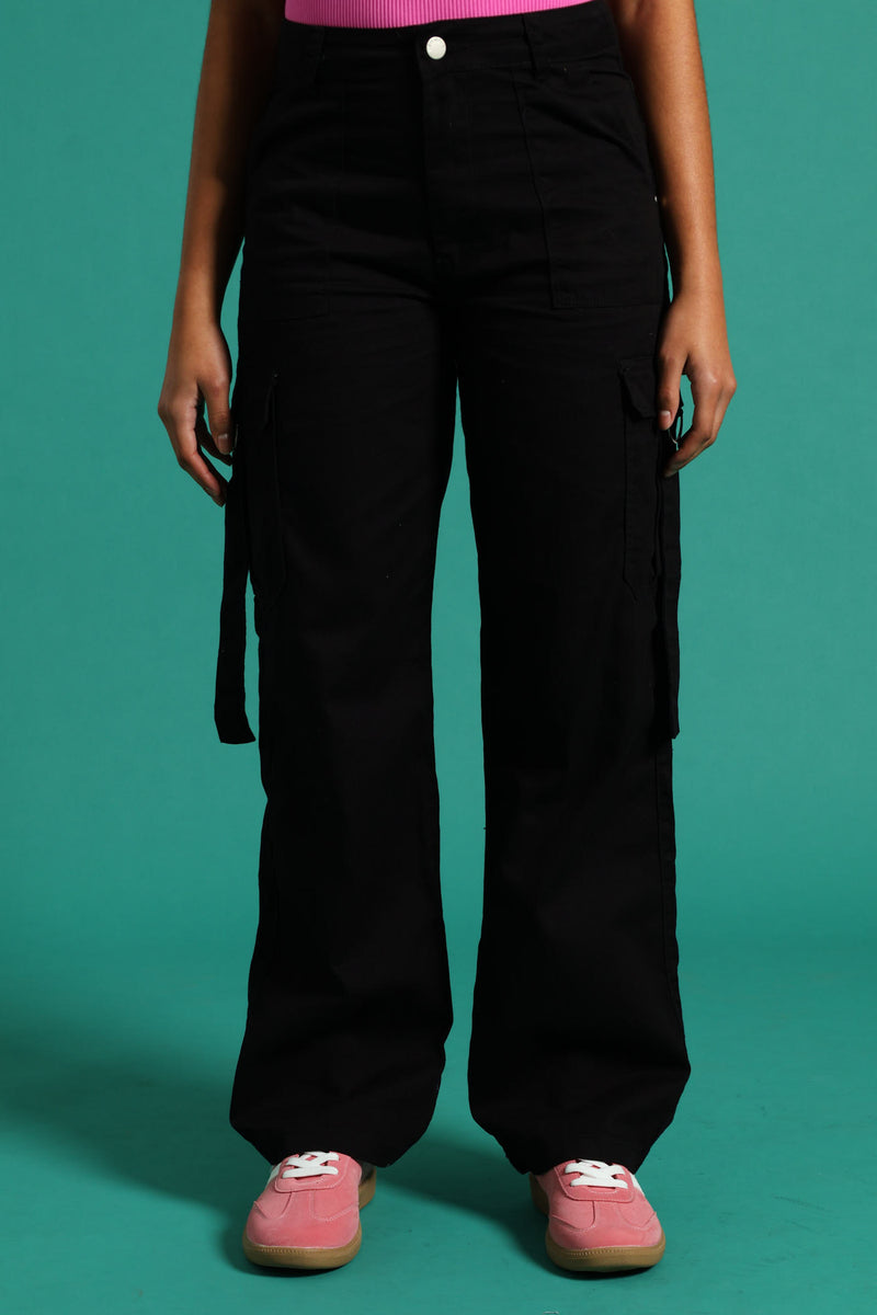 Girls Twill Cargo Pants - Black