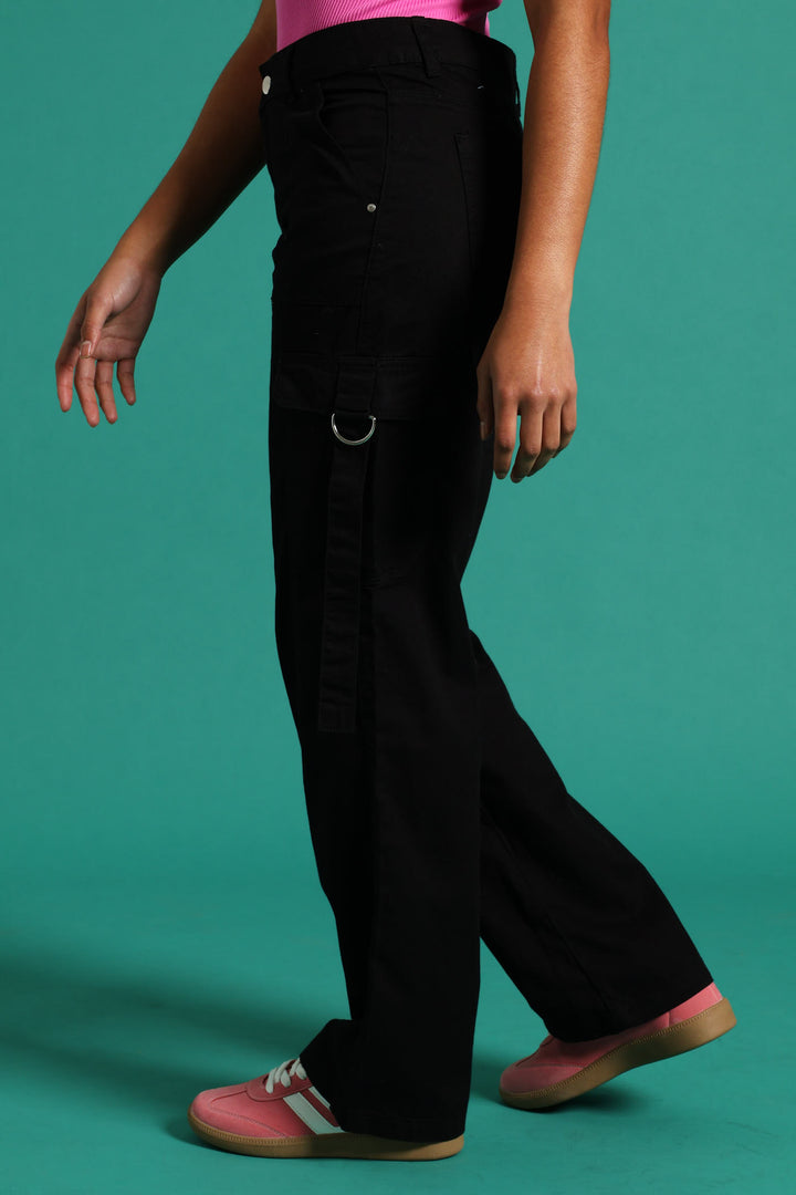 Girls Twill Cargo Pants - Black