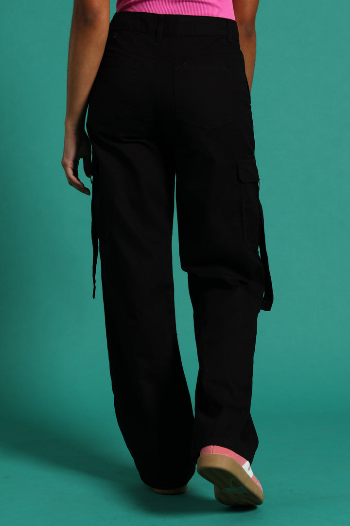 Girls Twill Cargo Pants - Black