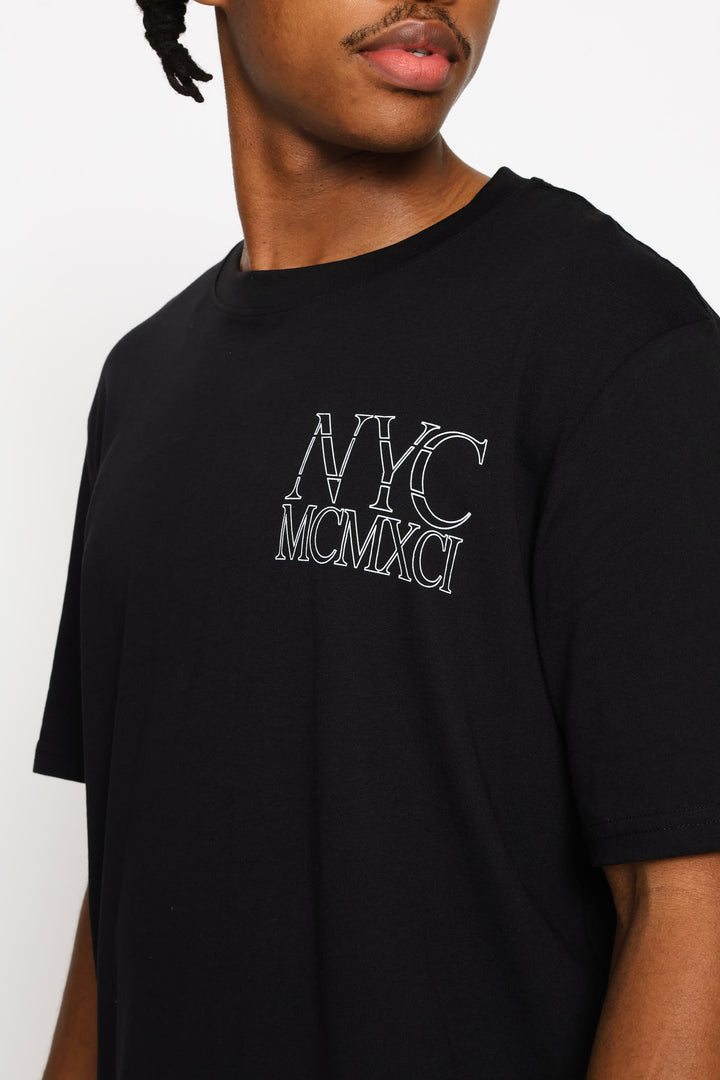 Nyc Front & Back Printed Tee - Black