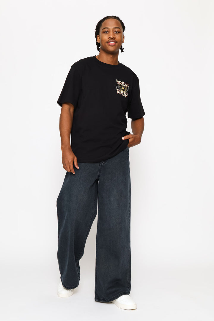 Teddy Break Rules Front & Back Print Tee - Black
