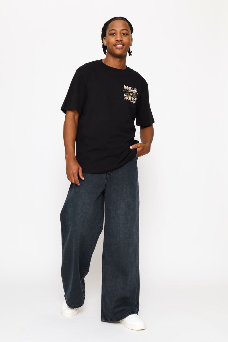 Teddy Break Rules Front & Back Print Tee - Black