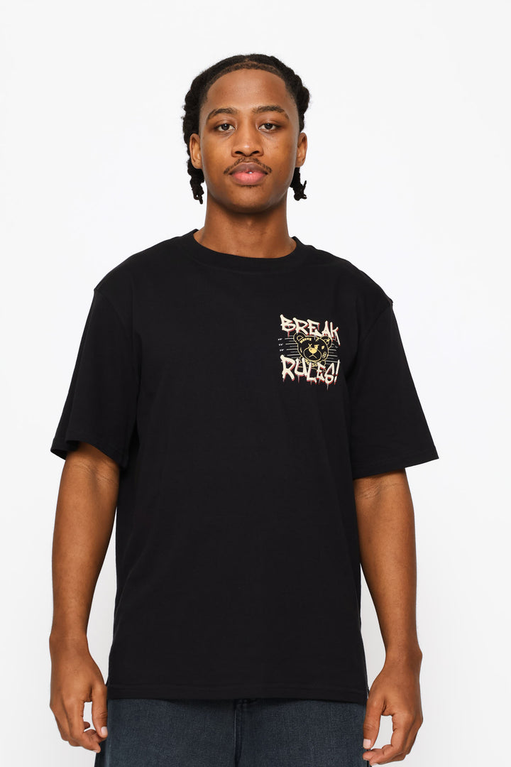Teddy Break Rules Front & Back Print Tee - Black
