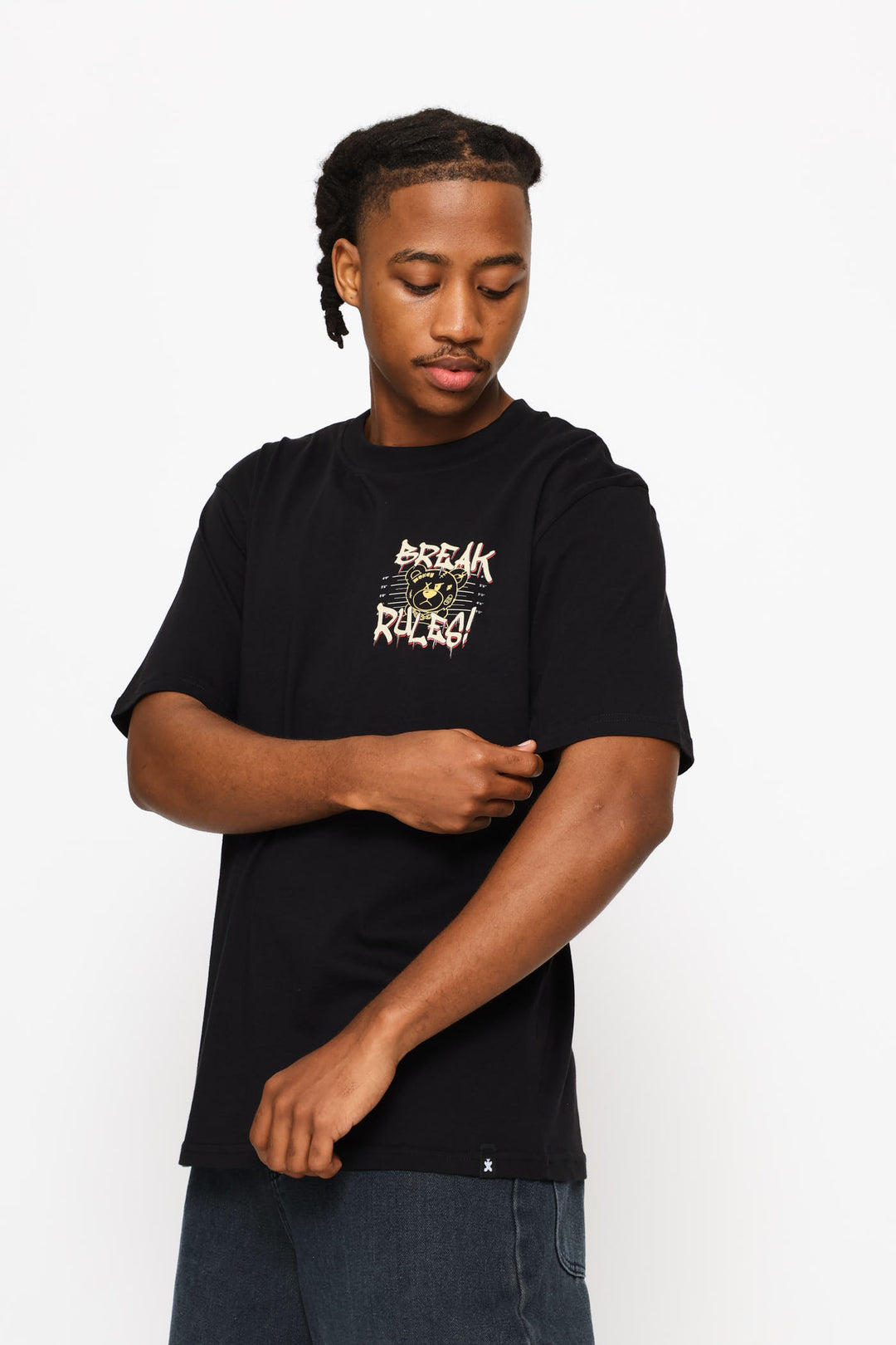 Teddy Break Rules Front & Back Print Tee - Black