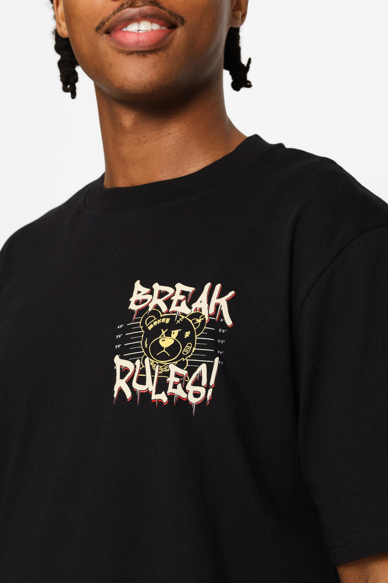 Teddy Break Rules Front & Back Print Tee - Black