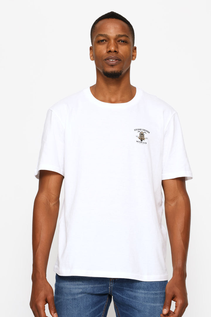 Biker Chest Print Tee - White