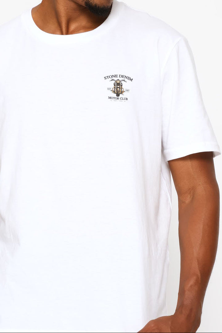 Biker Chest Print Tee - White