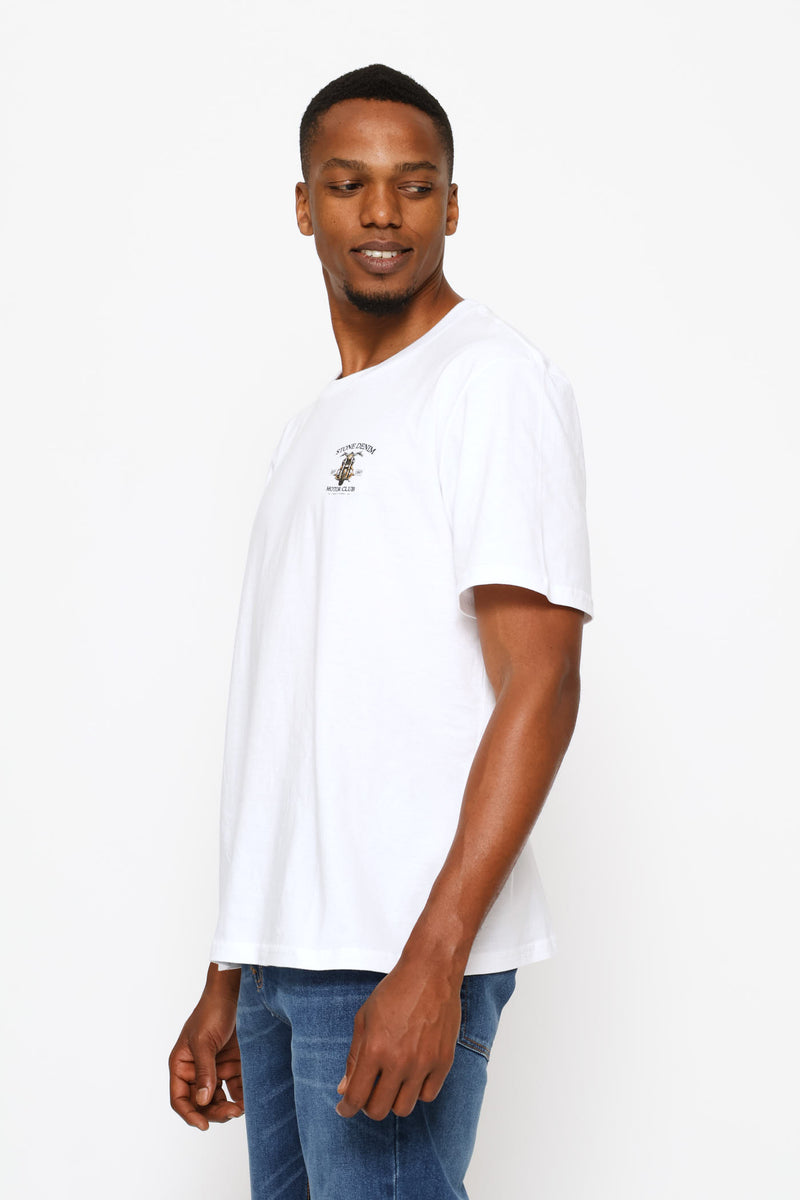 Biker Chest Print Tee - White