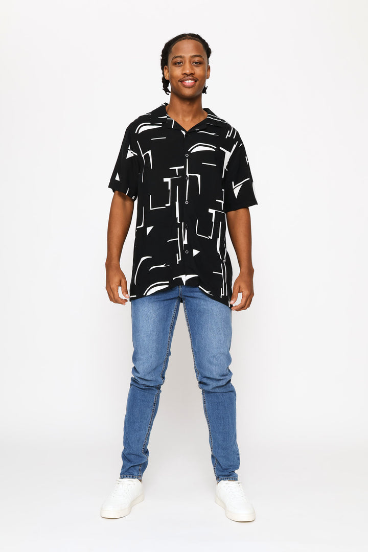 Printed Viscose Shirt - Black/White
