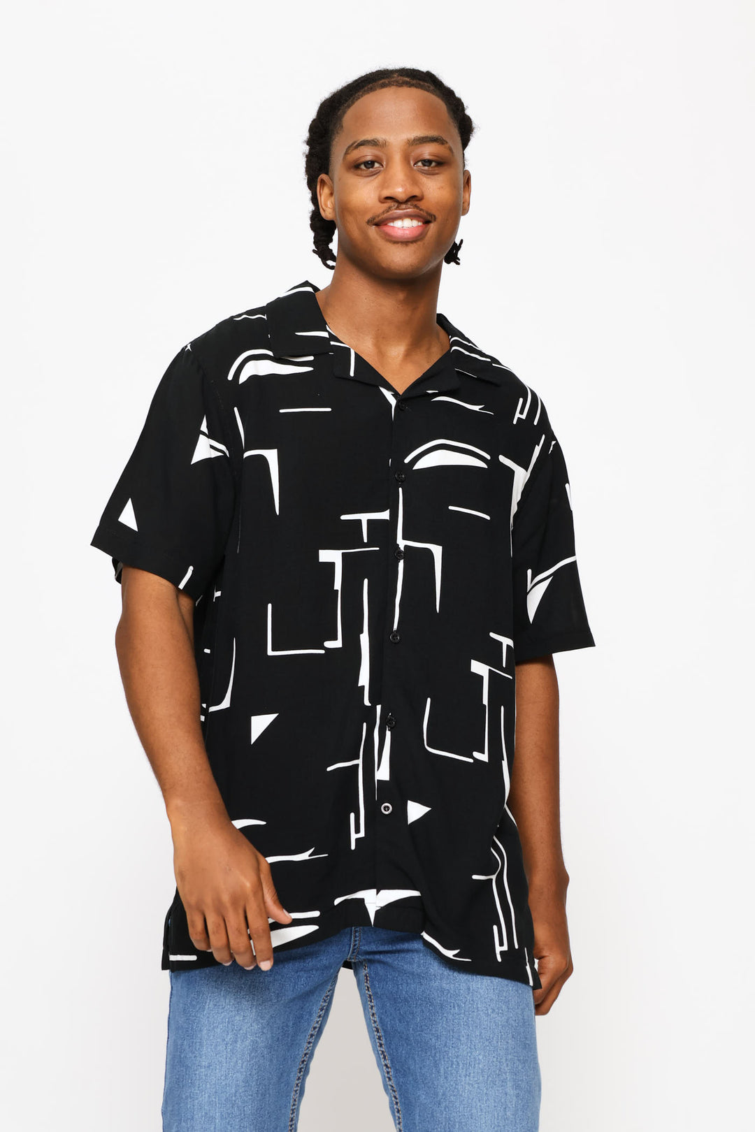 Printed Viscose Shirt - Black/White